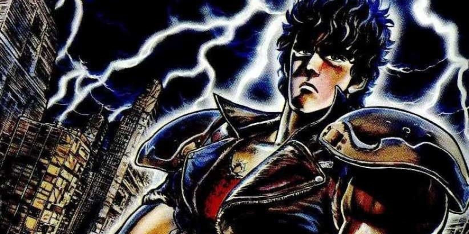 Kenshiro wreathed with lightning in the best manga art Fist of the North Star