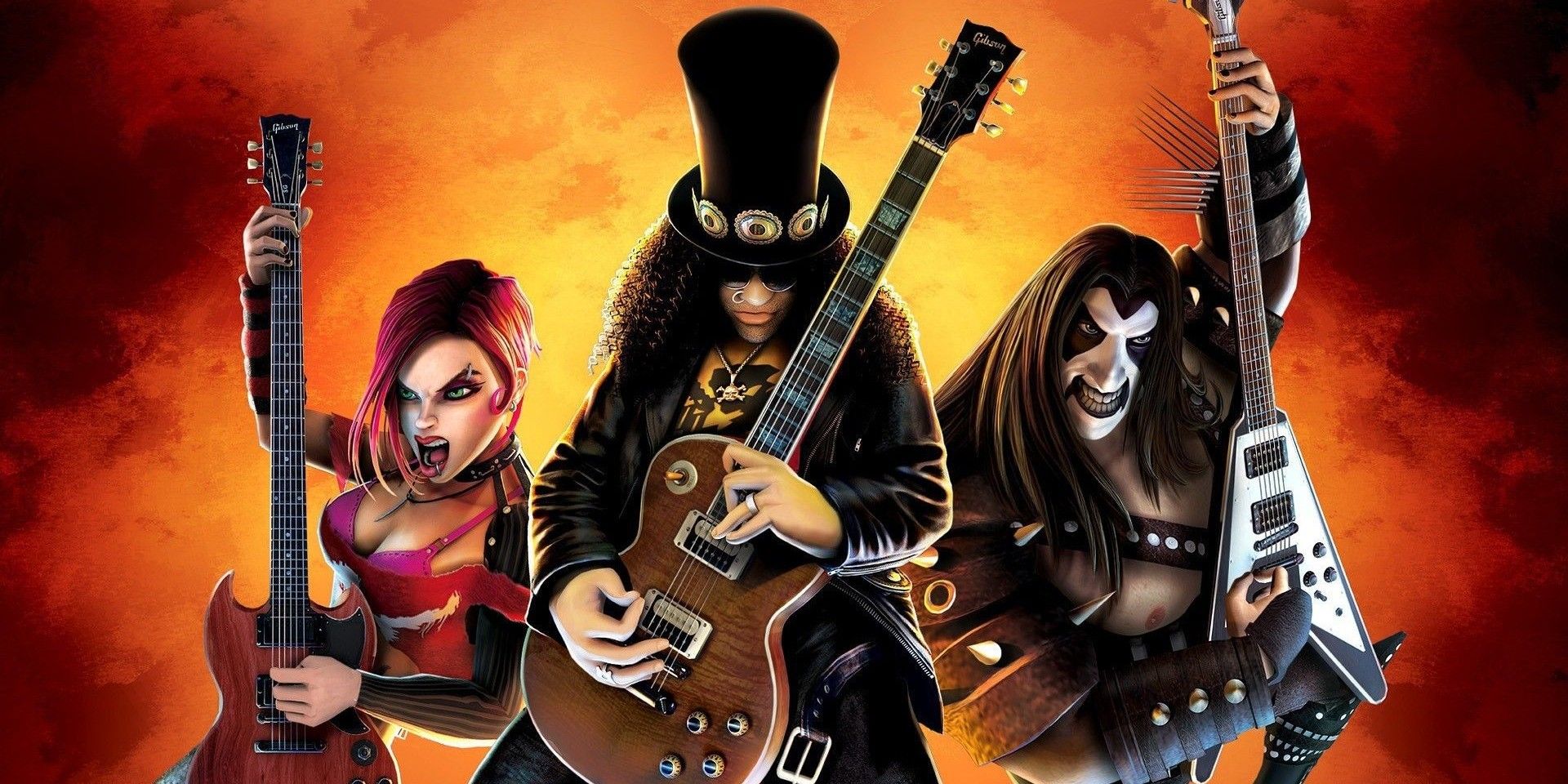 Guitar Hero 3 poster featuring Slash and fictional rockers Judy Nails and Lars Umlaut