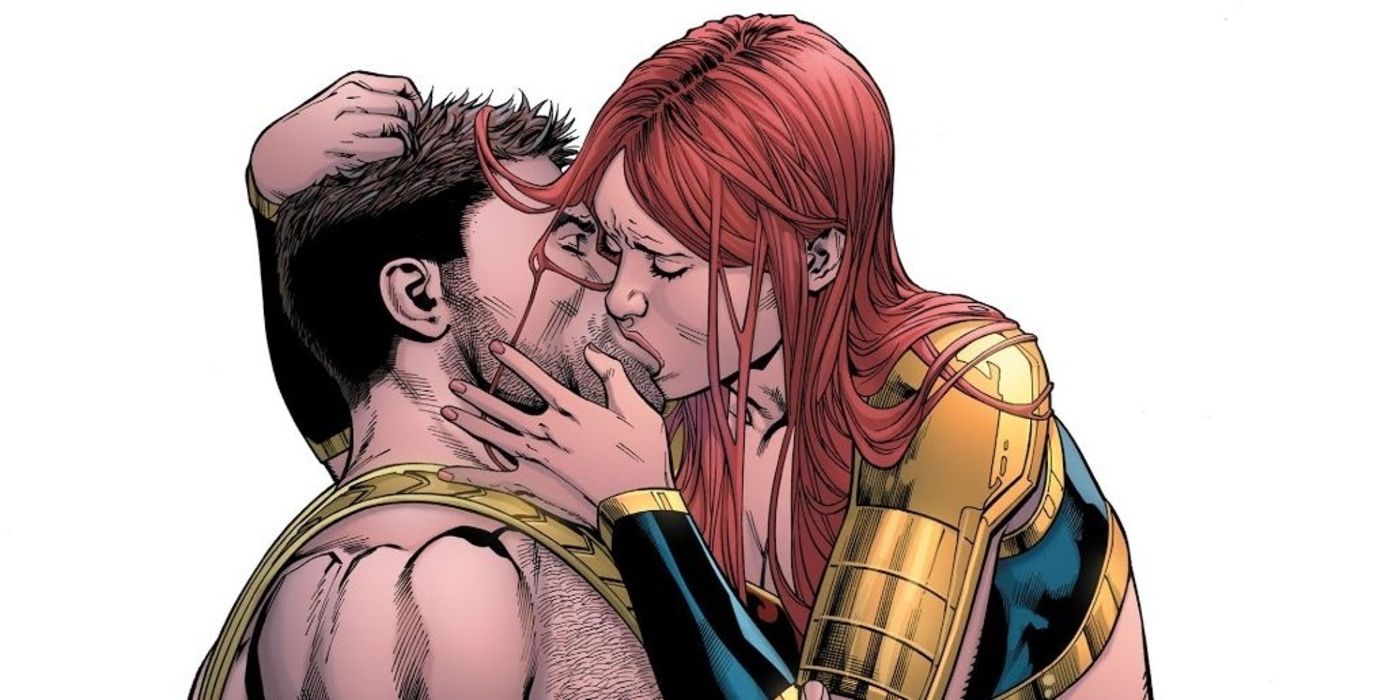 Hawkman and Hawkwoman kissing in DC Comics