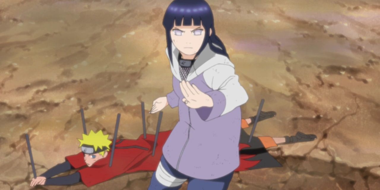 Hinata protects Naruto from Pain