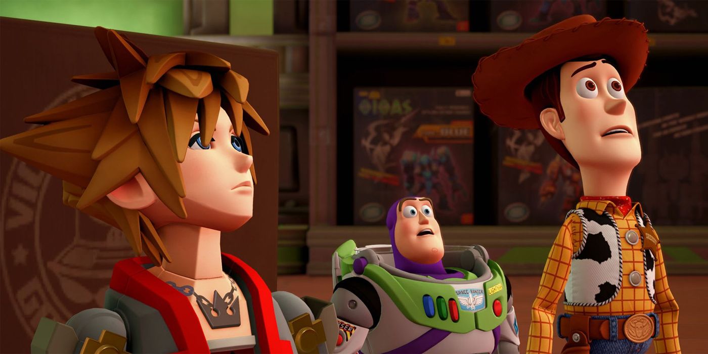 Sora with Toy Story characters in Kingdom Hearts