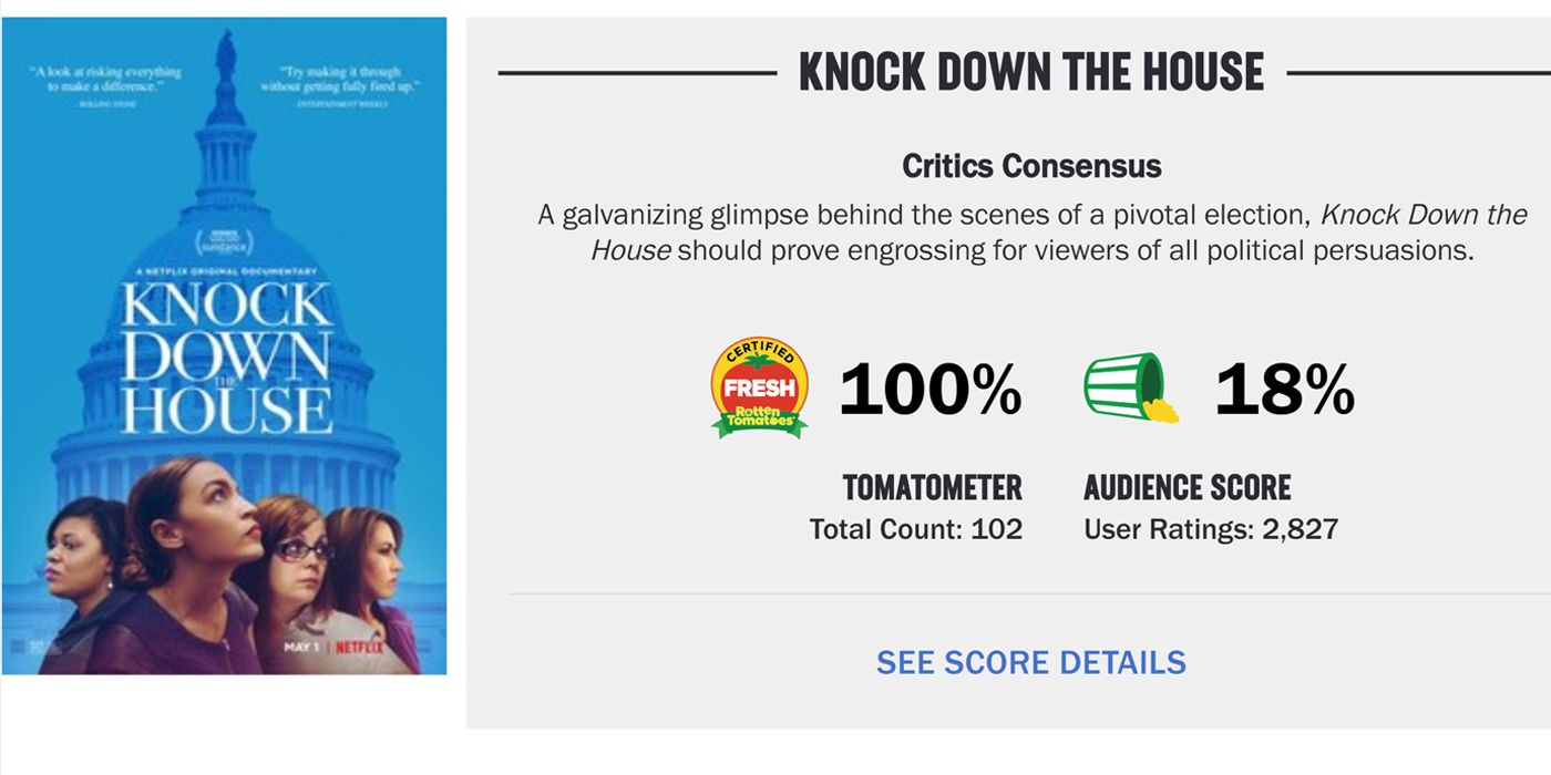 Audience and critical scores for Knock Down the House.