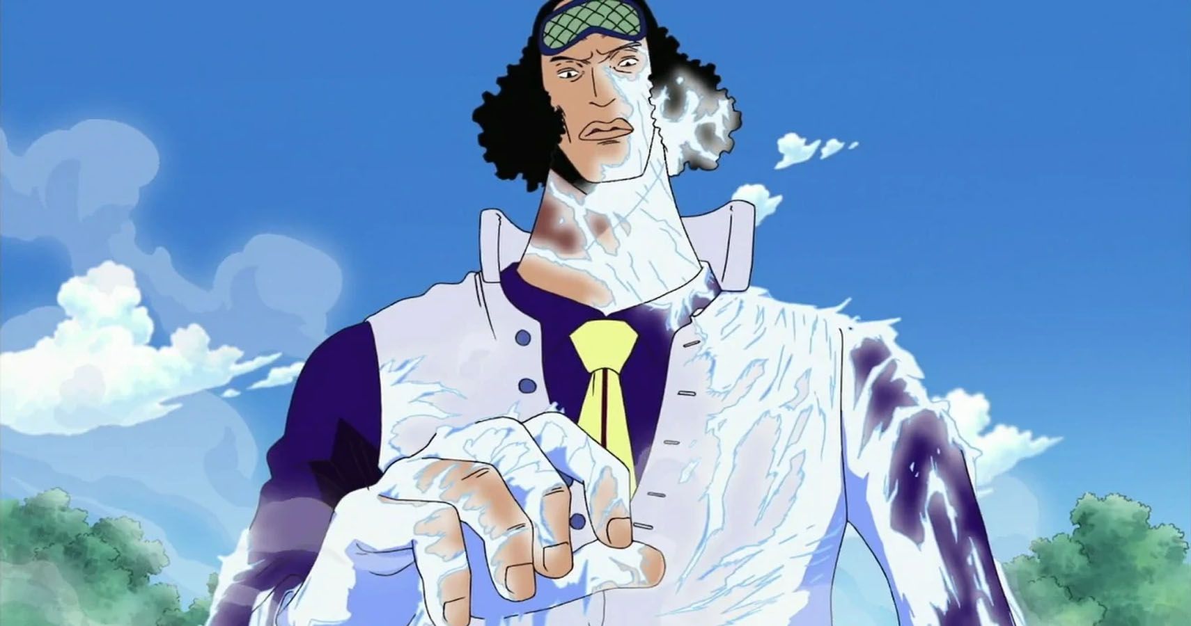 Admiral Aokiji Covers His Body In Ice Using His Devil Fruit Powers in One Piece