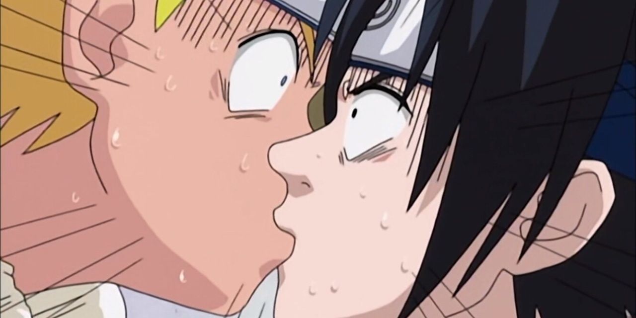 Naruto and Sasuke's kiss in Naruto.