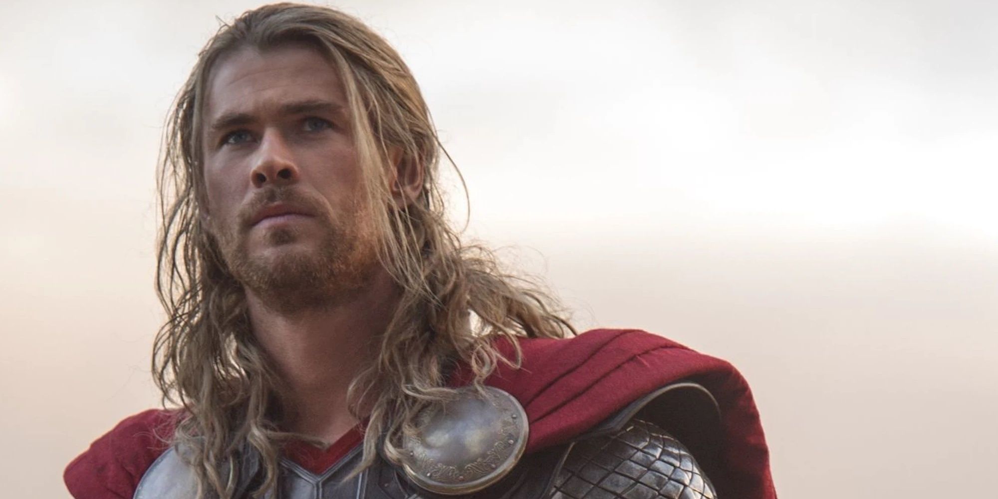 Thor in the MCU with long hair on a white background