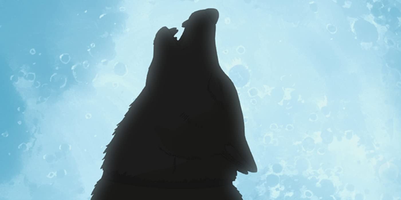 Silhouette of a wolf howling from the Wolf's Rain anime