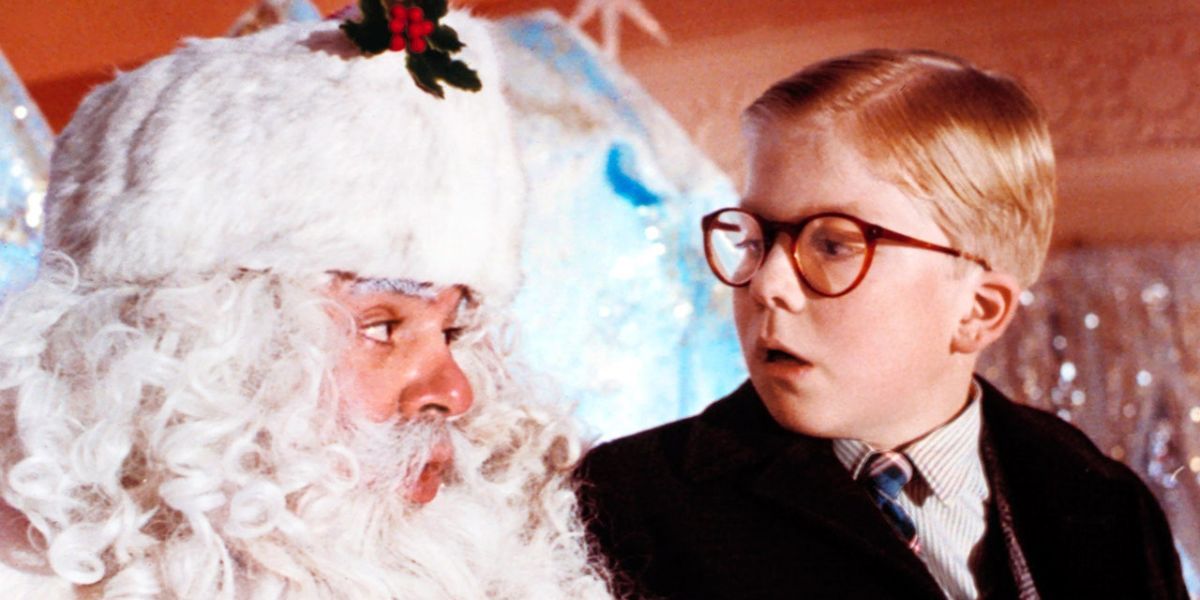 Ralphie sits on the store Santa's lap in A Christmas Story