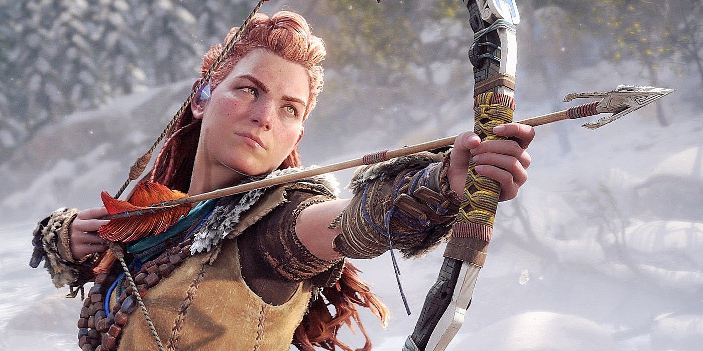 Aloy shoots an arrow in Horizon Forbidden West