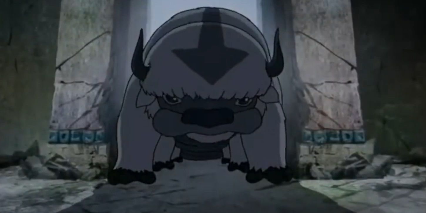 Appa stands in crumbling ruins in Avatar: The Last Airbender