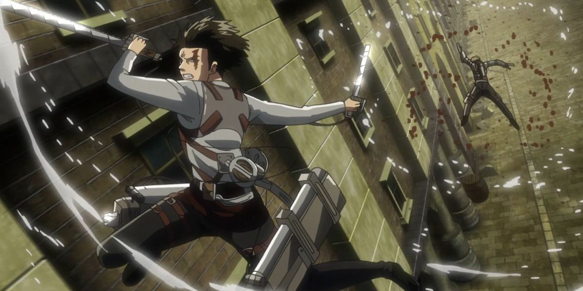 Levi secures a victory during an aerial fight in Attack on Titan