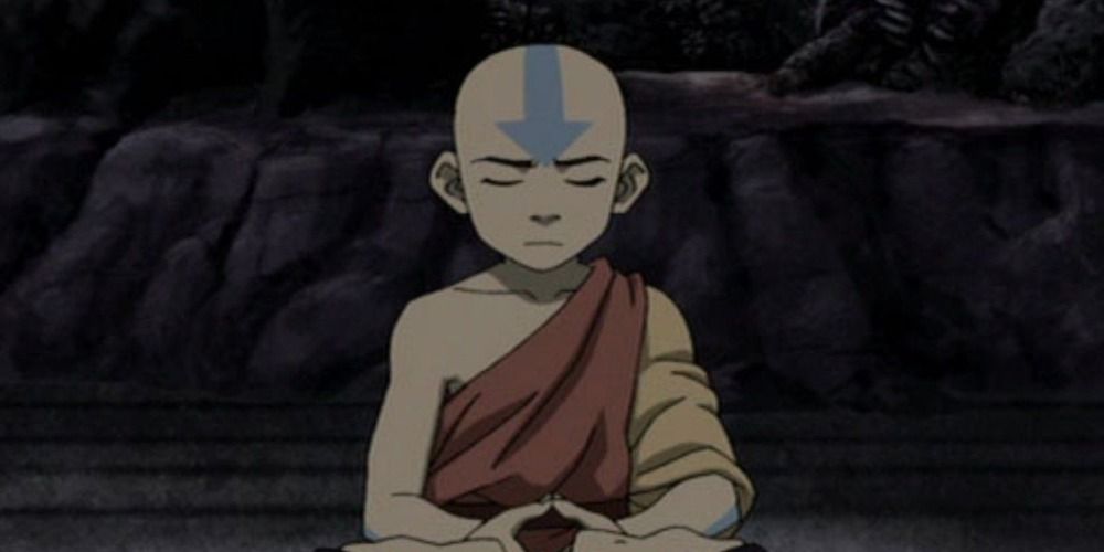 Aang meditates on the lion turtle in Avatar: The Last Airbender.