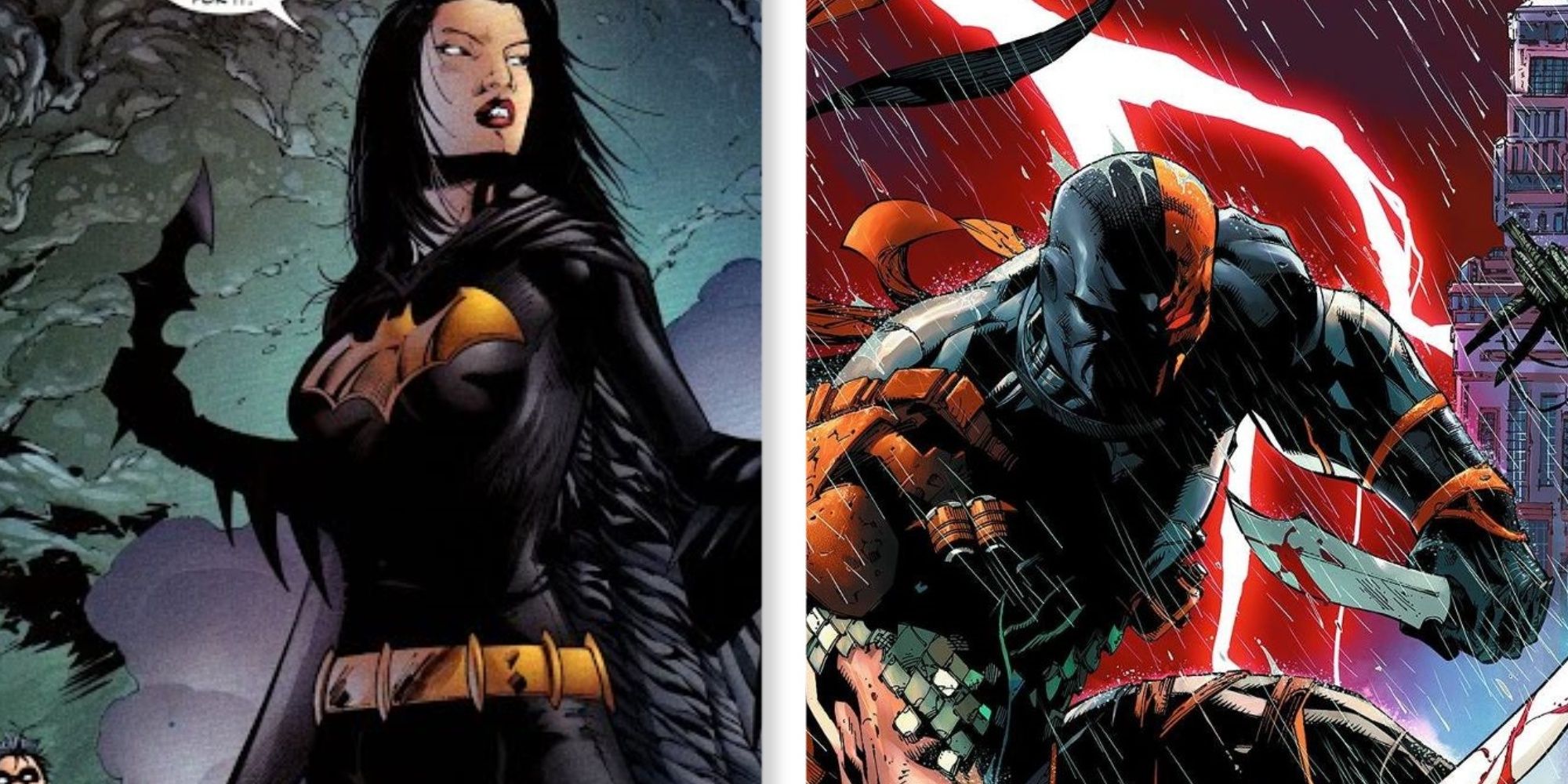 A split image of Batgirl Cassandra Cain and Deathstroke in DC Comics