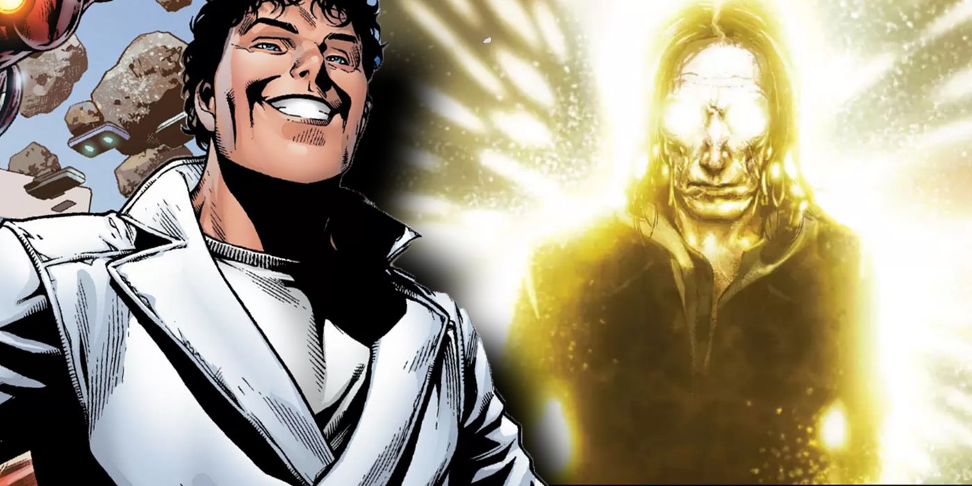 Imagem dividida do One-Above-All da Marvel e do sorridente Beyonder
