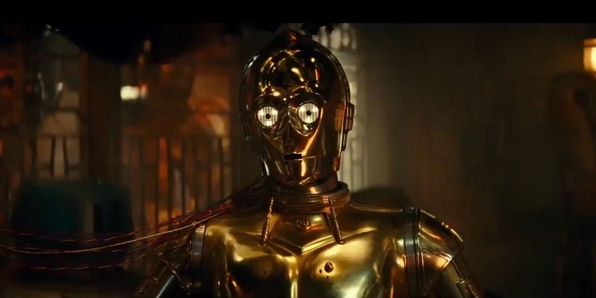 C-3PO with wires in the rise of skywalker