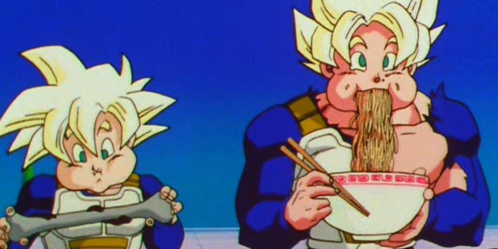 Goku and Gohan eat in the Hyperbolic Time Chamber before Dragon Ball Z's Cell Games