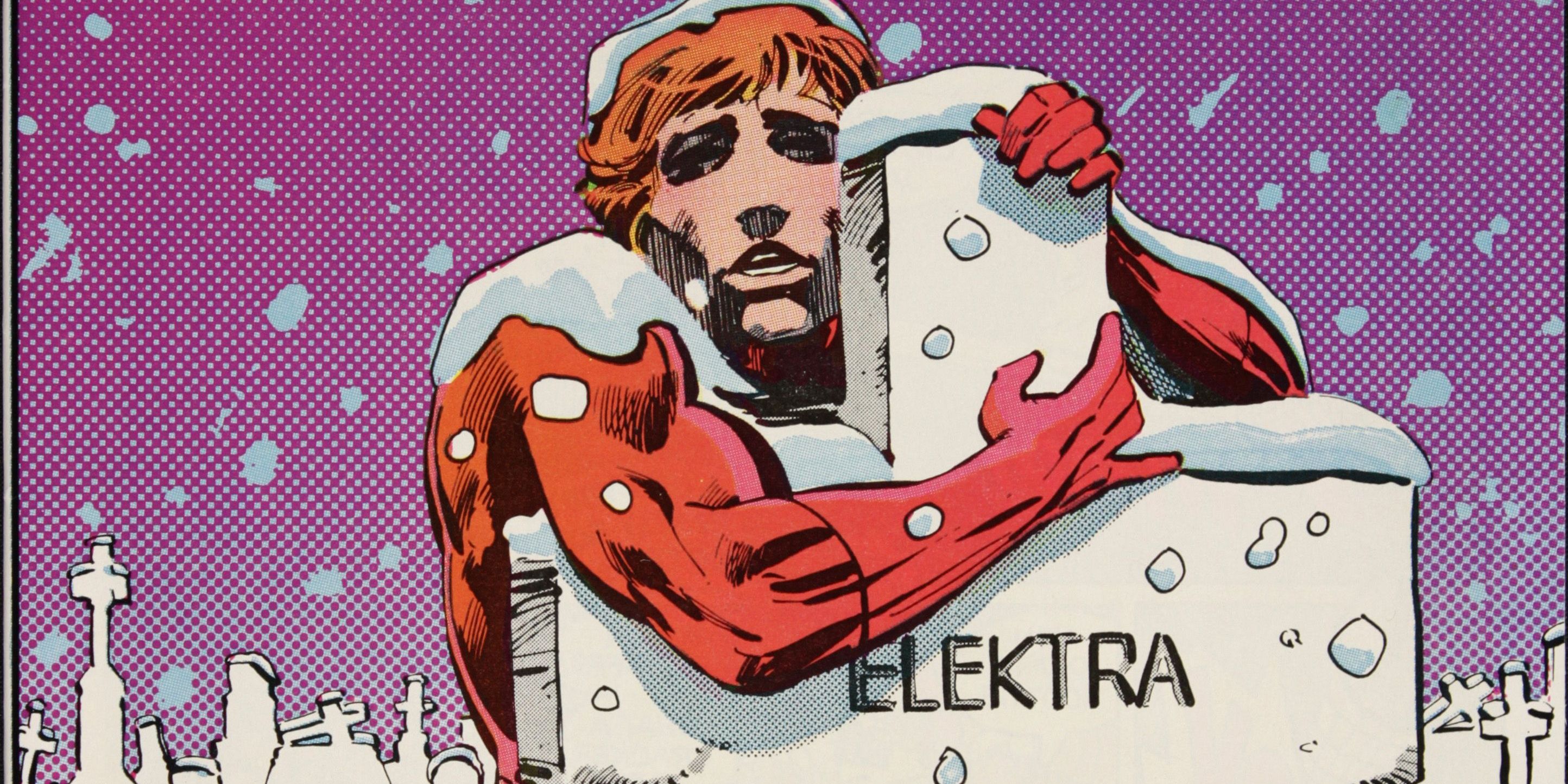 Matt Murdock hugs Elektra's grave in Marvel Comics
