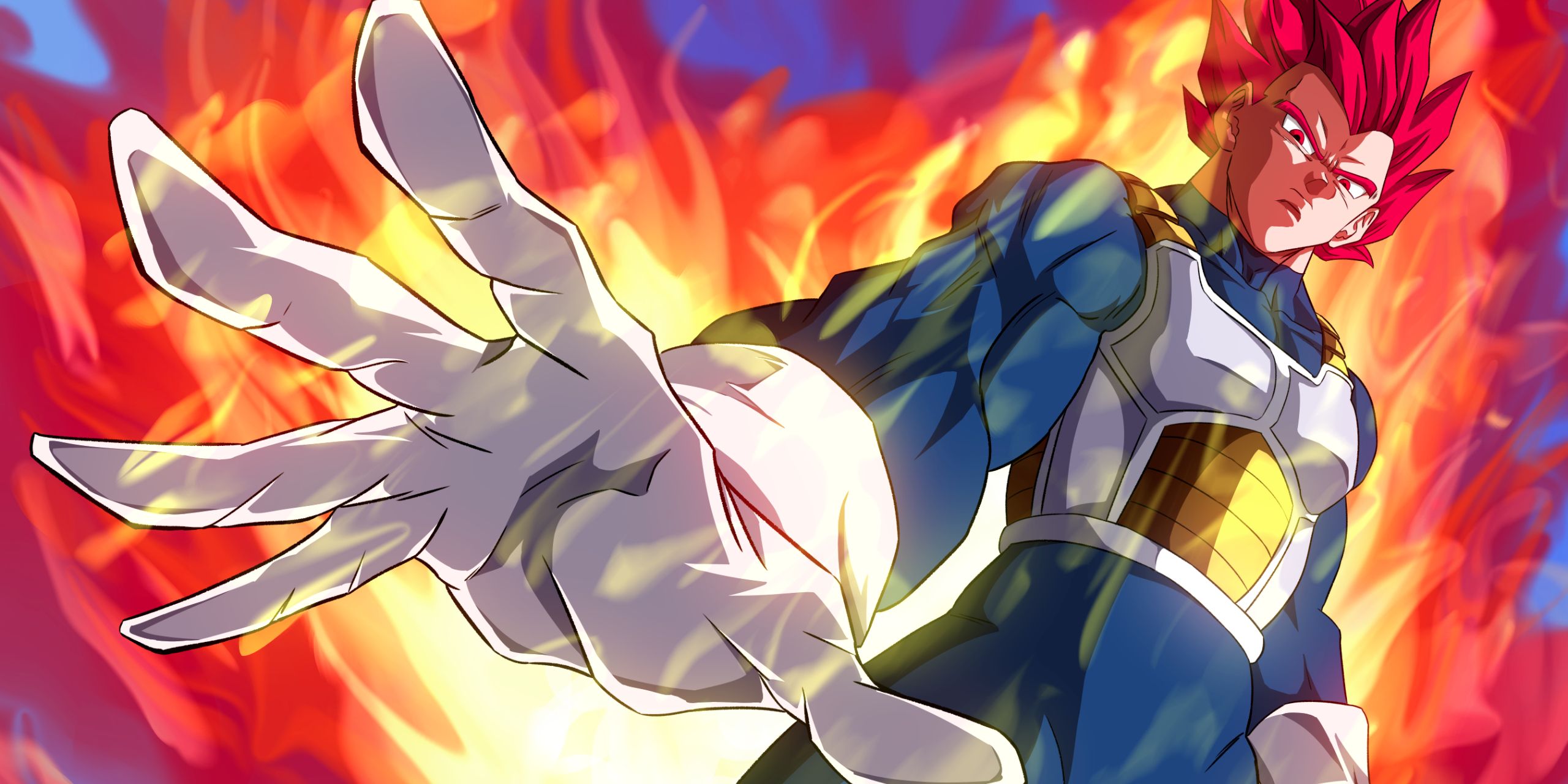 Super Saiyan God Vegeta delivers an energy blast in Dragon Ball Super: Broly
