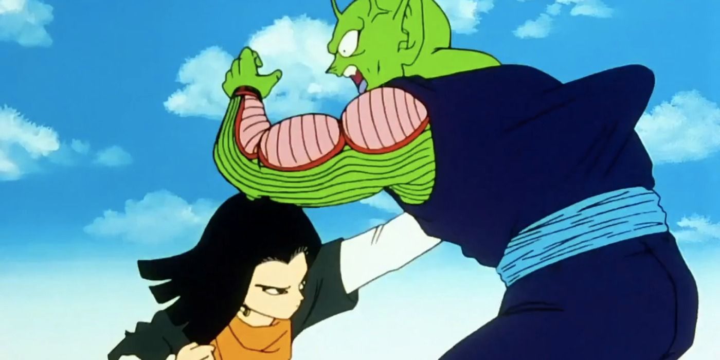 Android 17 punches Piccolo in Dragon Ball Z