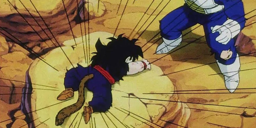 Vegeta freaks out over Gohan's tail in Dragon Ball Z