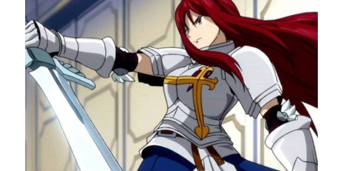 Erza Scarlet from Fairy Tail in armor with sword