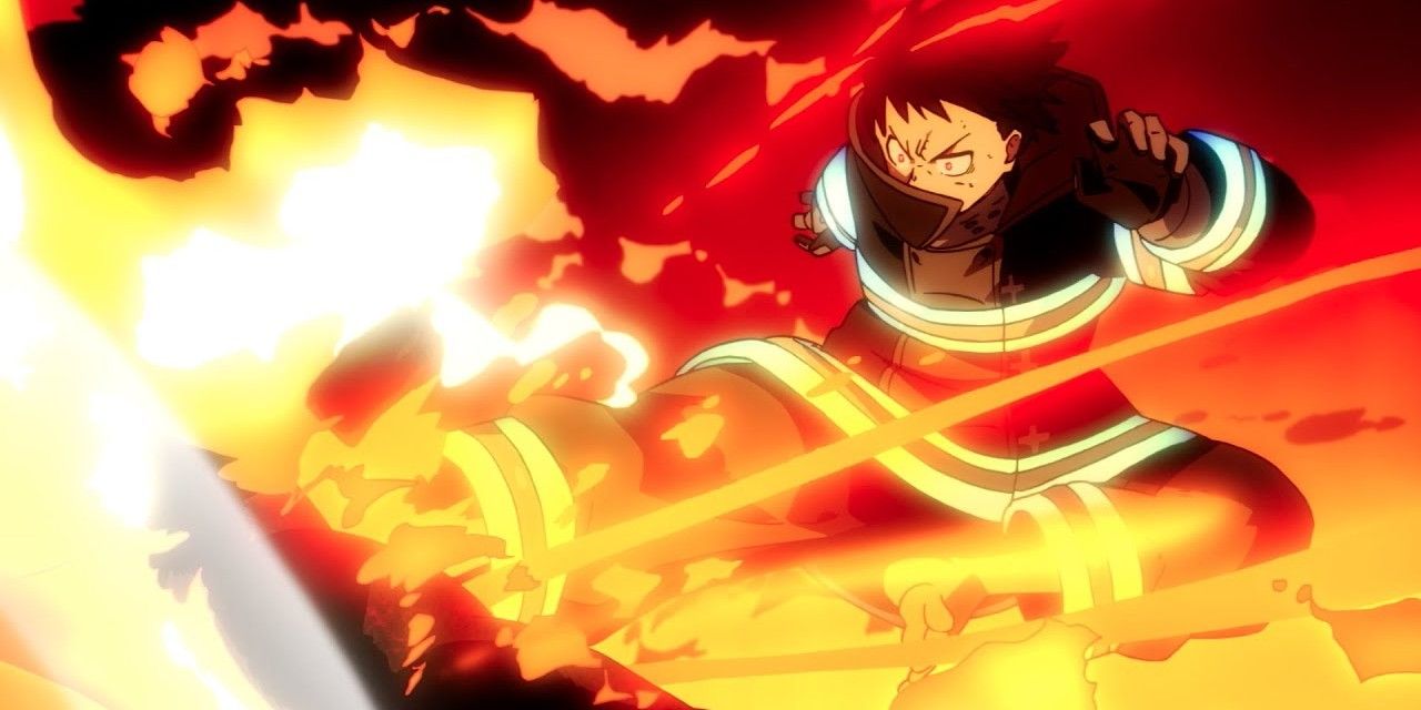 Shinra fighting an Infernal in Fire Force anime