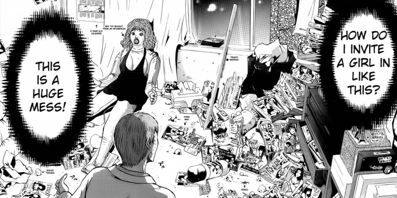 GTO Great Teacher Onizuka manga panel with a messy room