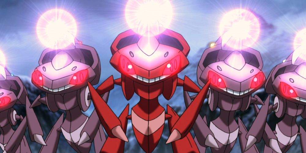 Genesect Army readying an attack in the Pokémon anime.