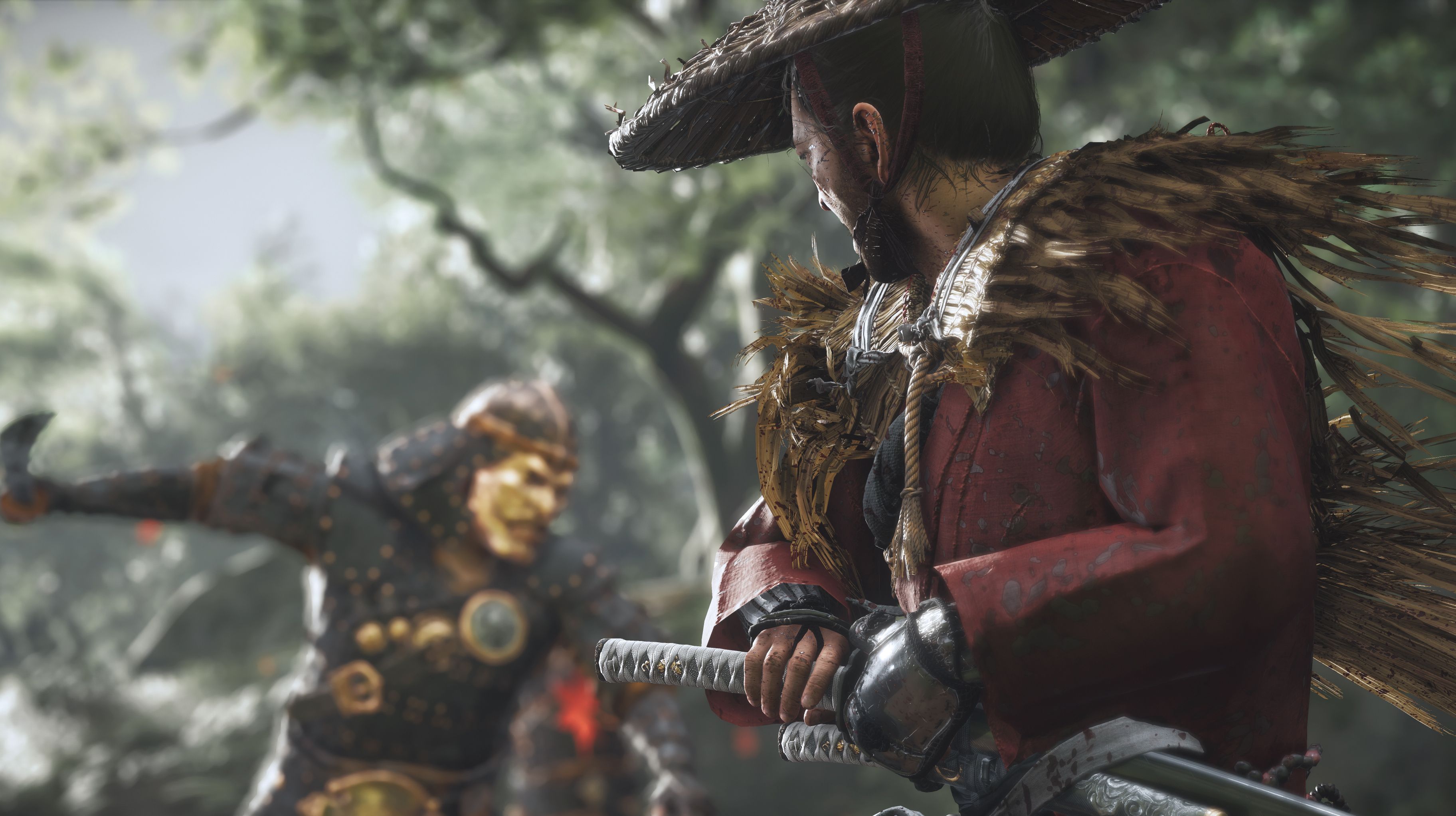 A samurai prepares to draw his blade in Ghost of Tsushima