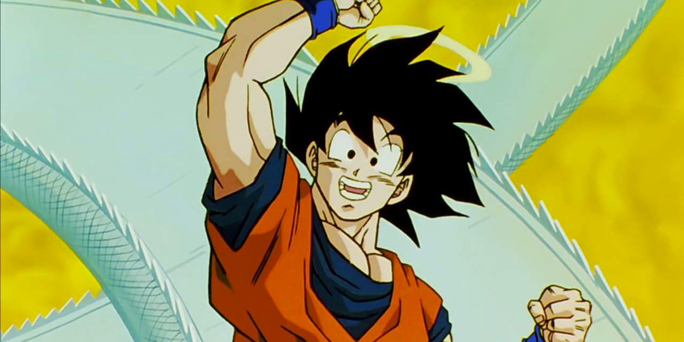 Goku dead and happy in Dragon Ball.