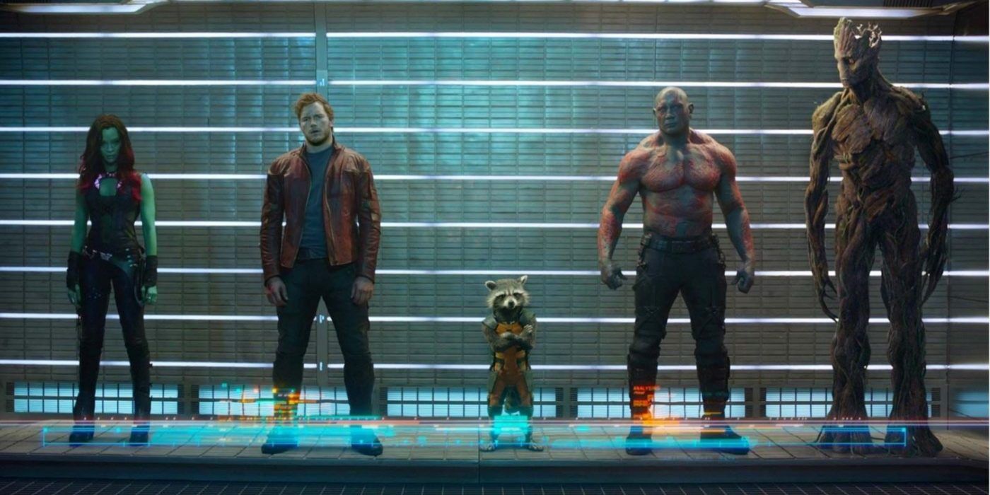 Gamora, Star-lord, Rocket, Drax and Groot in Guardians of the Galaxy