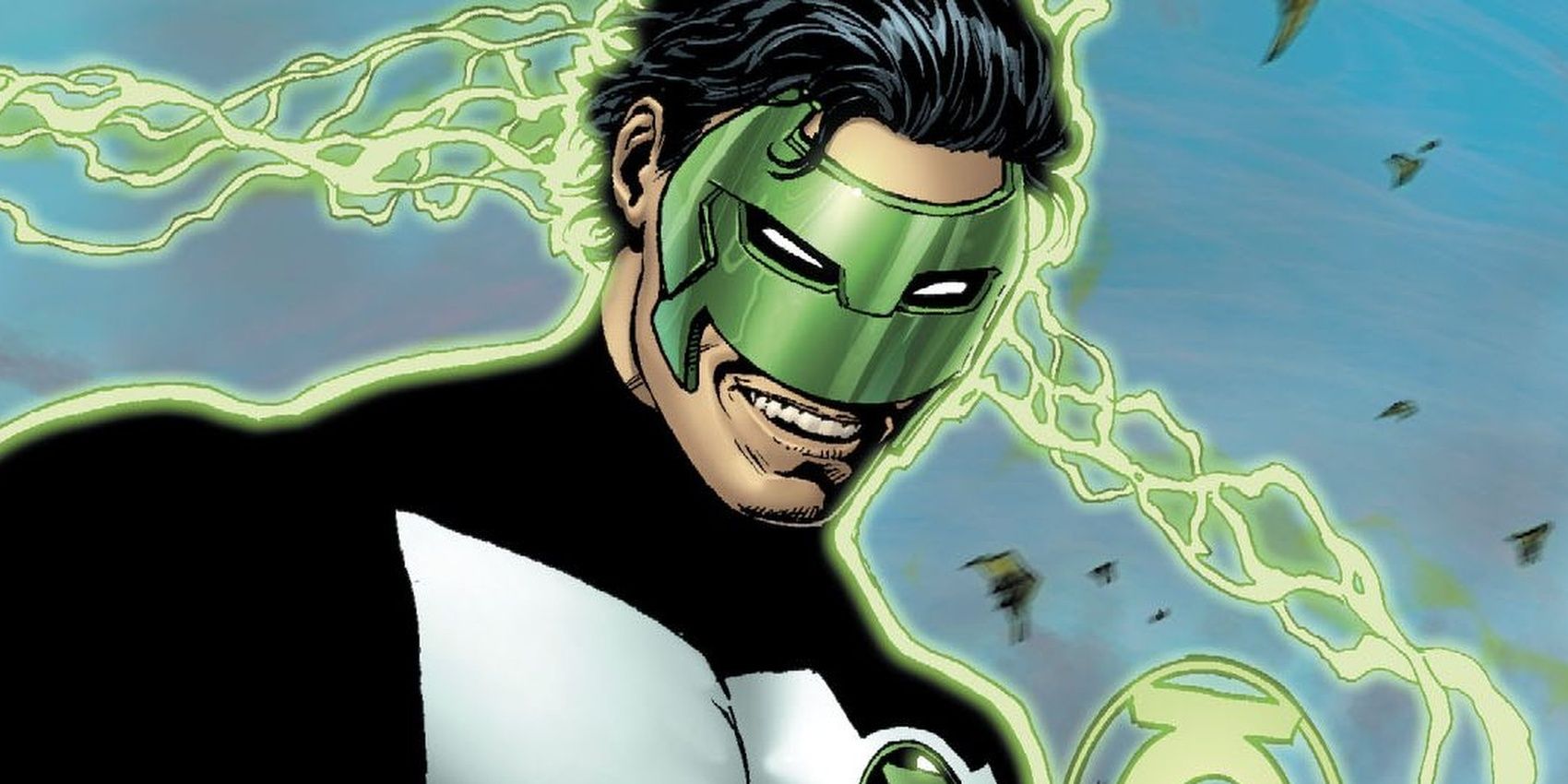 Kyle Rayner wears his Green Lantern uniform and smirks.