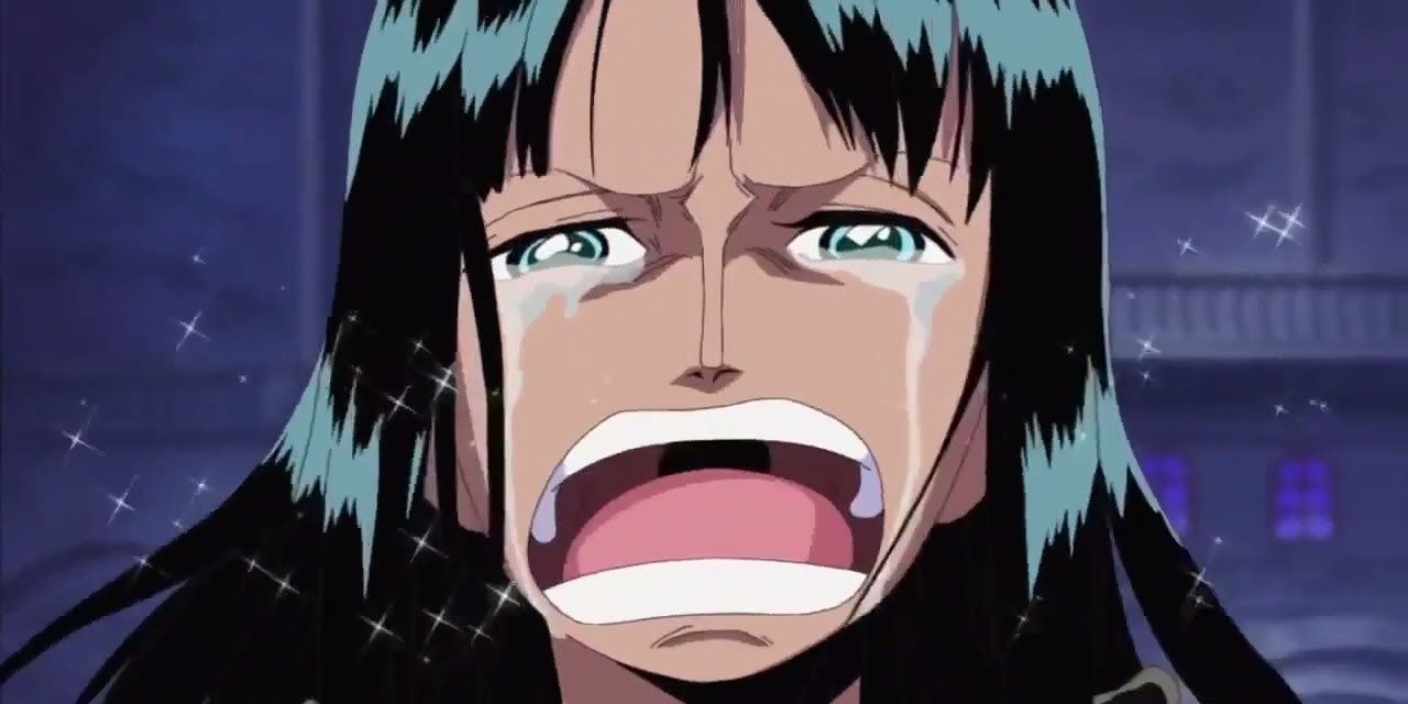 Nico robin cries out to the Straw Hat Pirates during the Enies Lobby arc of One Piece