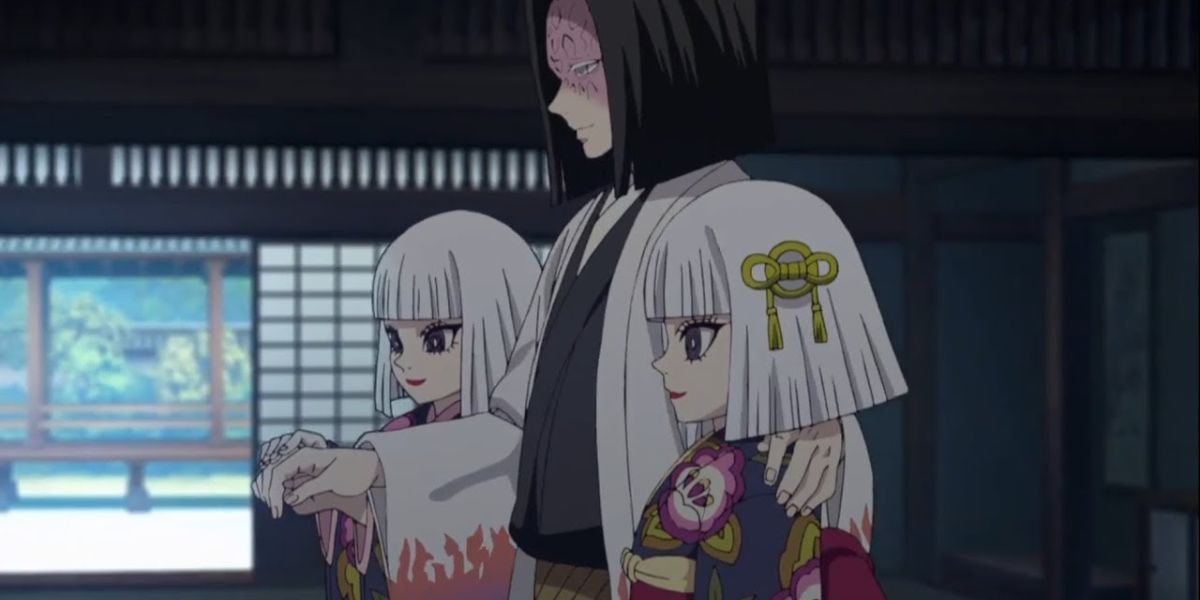 Kagaya Ubuyashiki standing with his daughters in Demon Slayer.