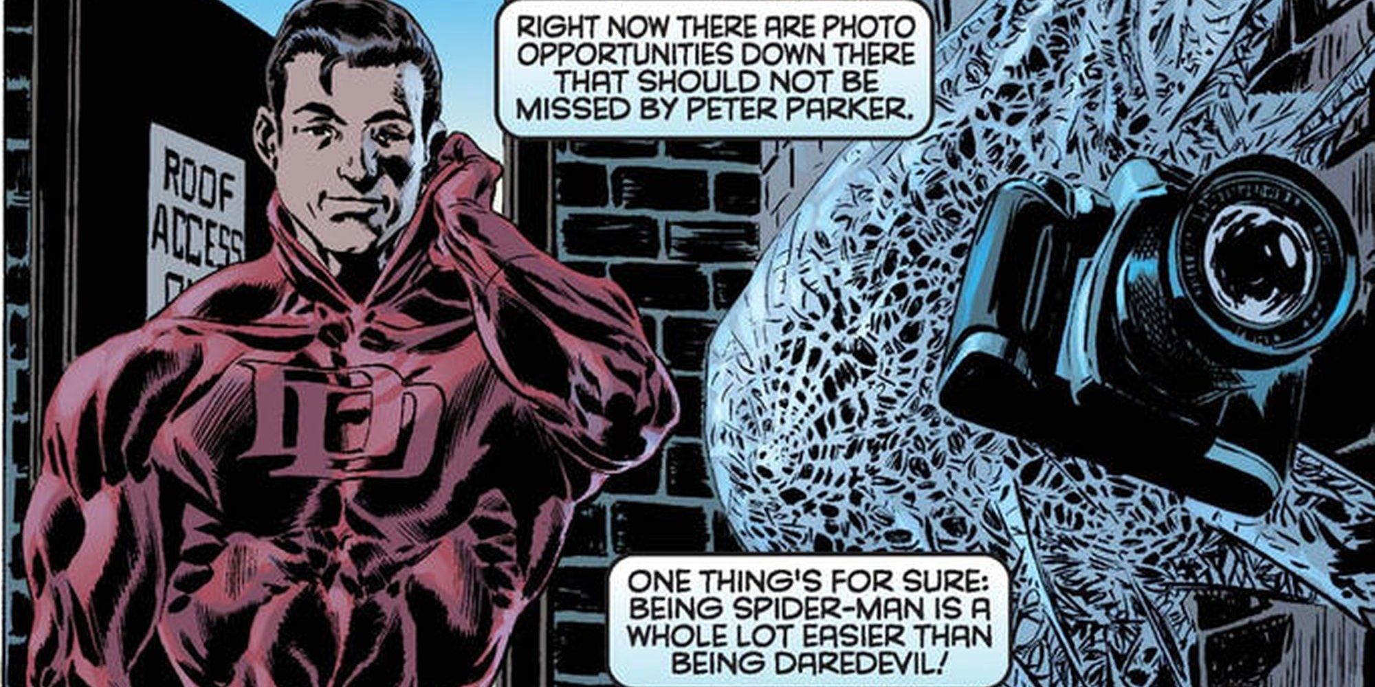 Peter Parker wears Daredevil's costume