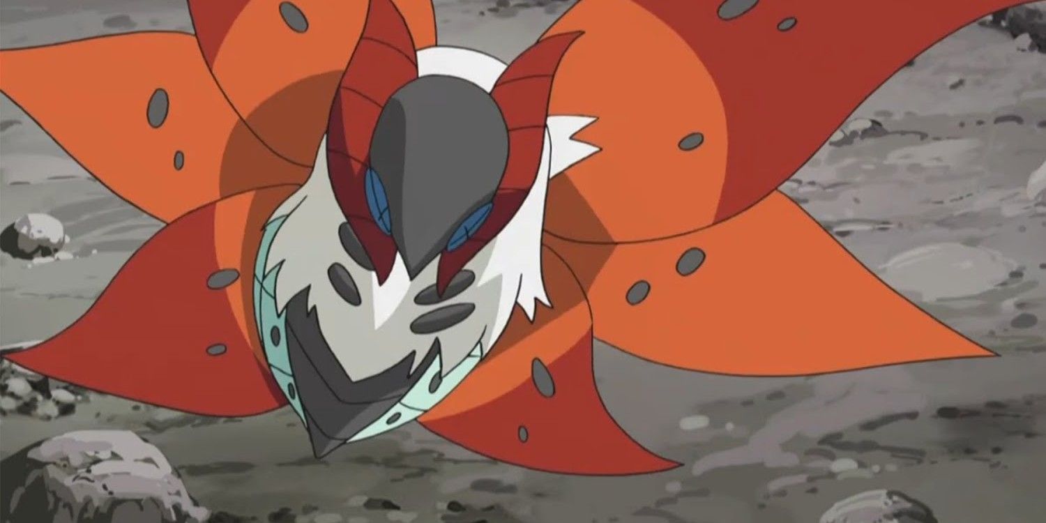 Volcarona voando no anime Pokémon.