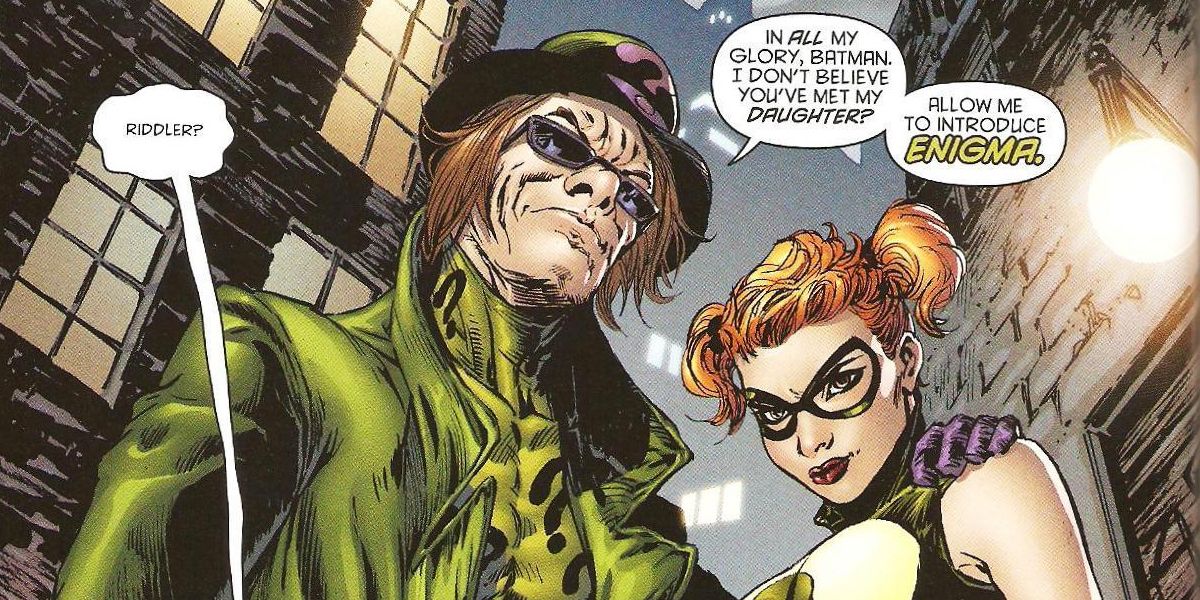Enigma with The Riddler staring down at the reader in DC Comics.
