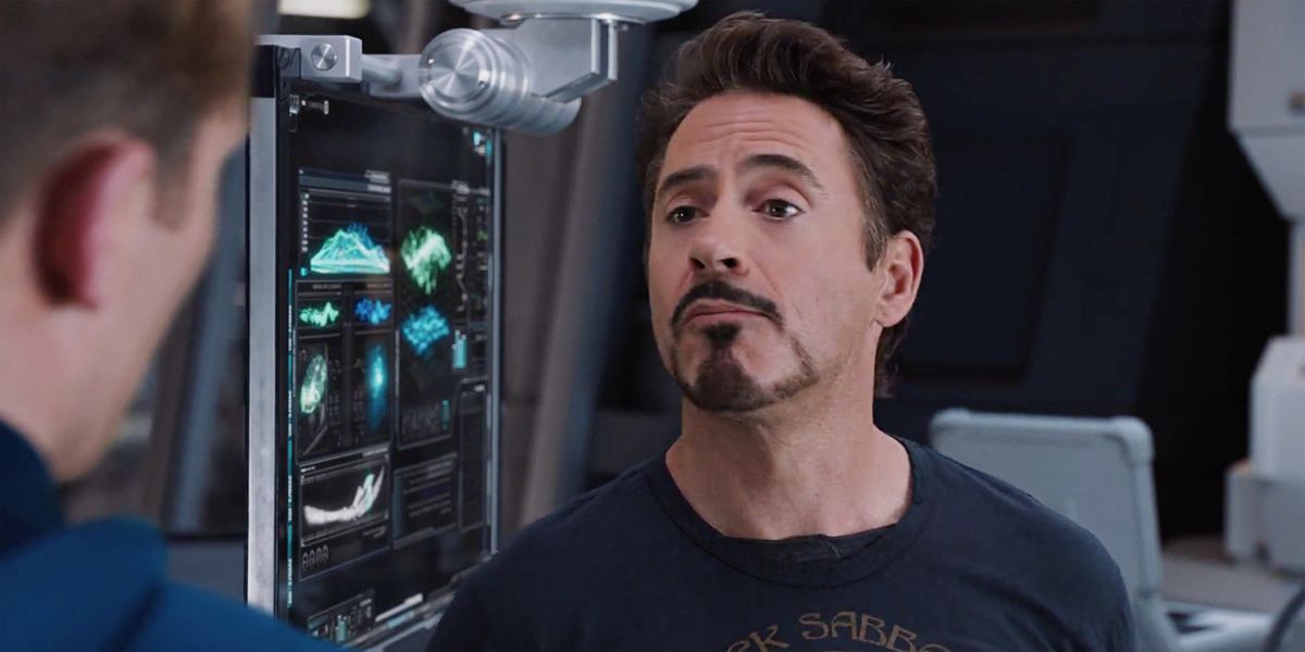 Robert Downey Jr as Tony Stark and Chris Evans as Captain America in The Avengers 2012