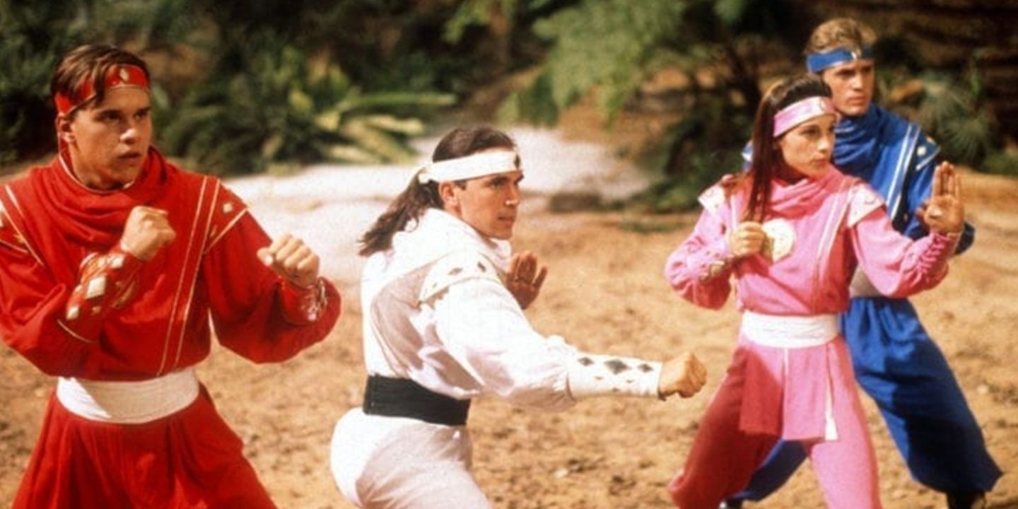 Rocky, Tommy, Kimberly, And Billy In their Ninjetti costumes in the Mighty Morphin Power Rangers Movie