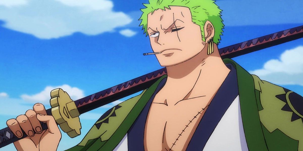 Roronoa Zoro wears a robe while looking up in One Piece