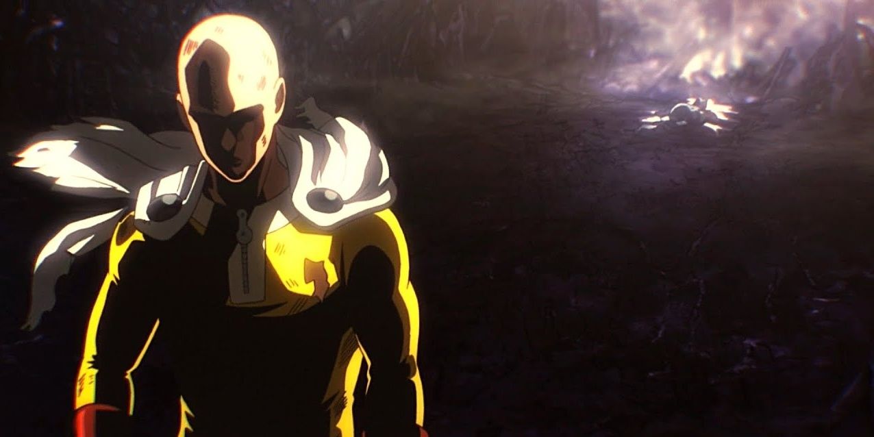 Saitama, also known as One-Punch Man, walking away after defeating Boros
