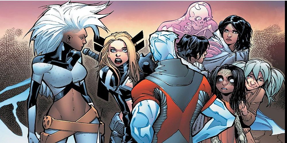 Storm, Magik, Iceman, and several X-Men students having a conversation