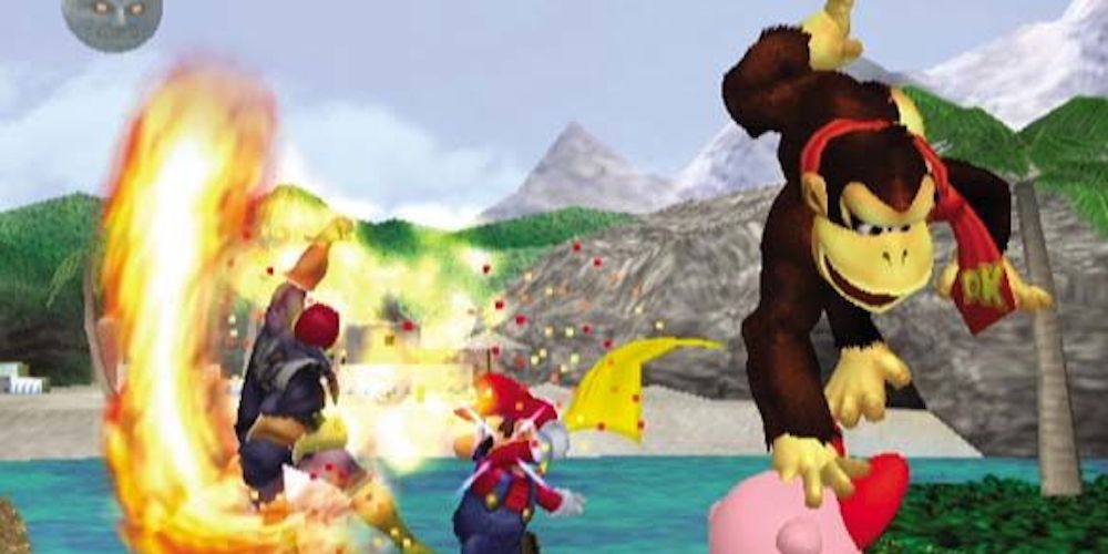 Super Smash Brothers Captain Falcon vs Mario, Kirby, and Donkey Kong