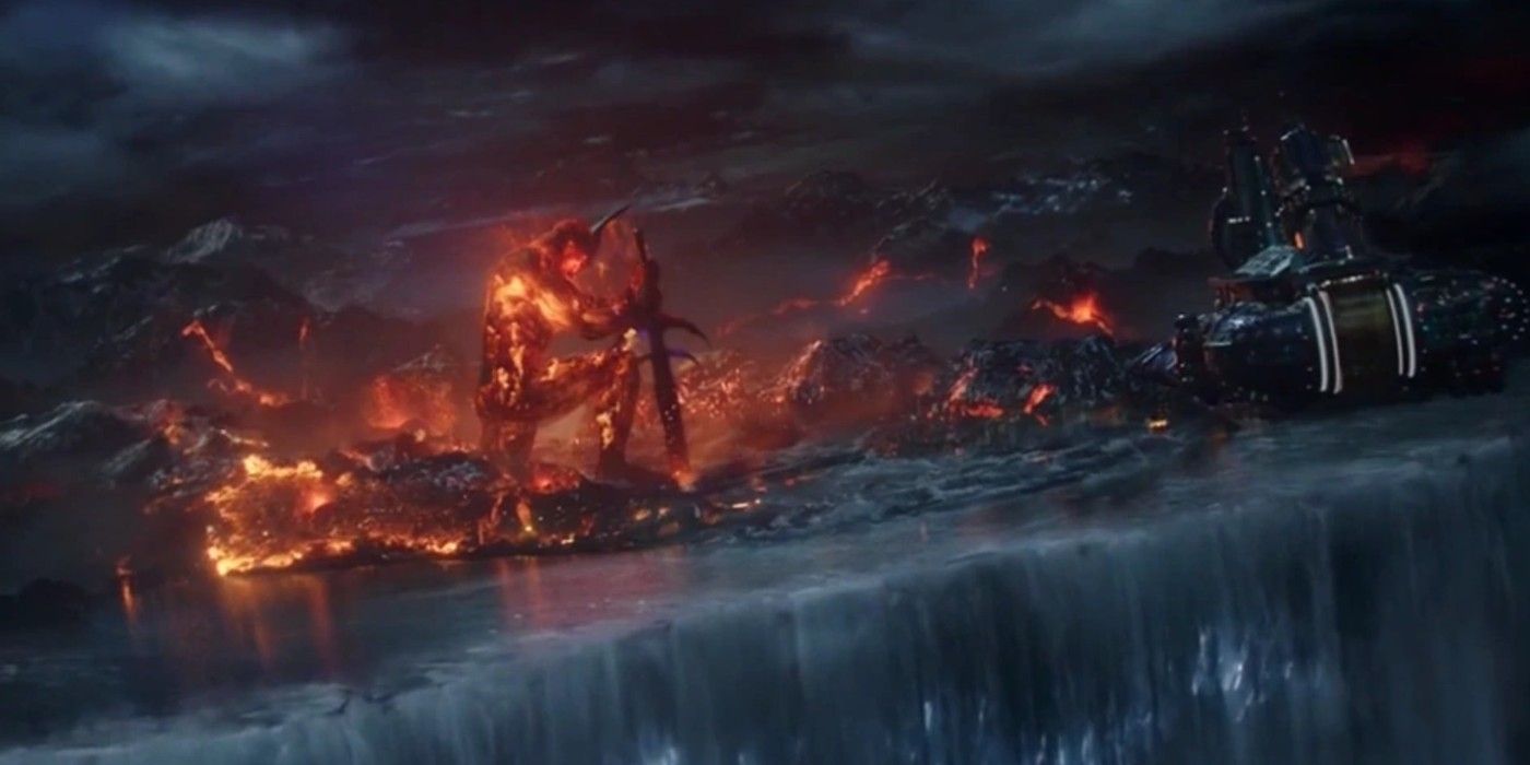 Surtur destroys Asgard in Ragnarok
