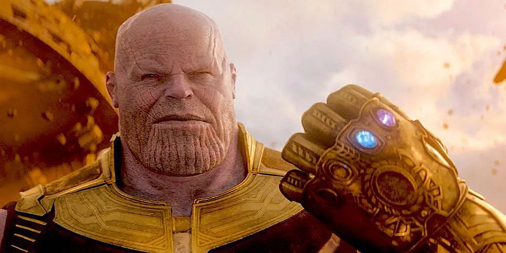 Thanos wearing the infinity rings and gauntlet before The Snap in the MCU.