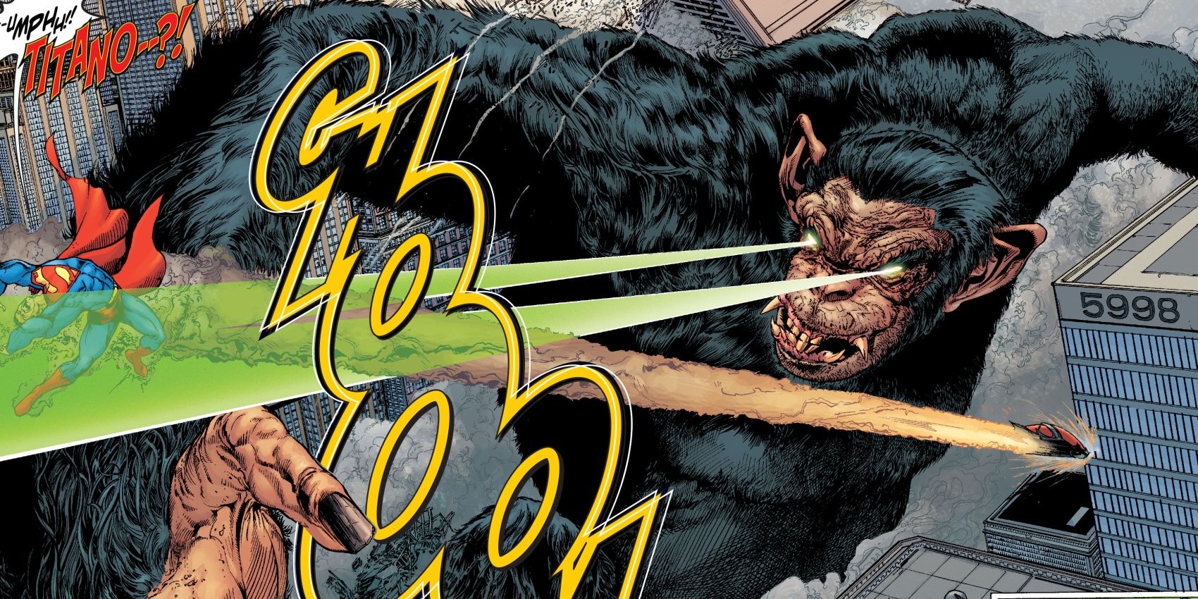 Titano shoots lasers from his eyes at Superman in DC Comics