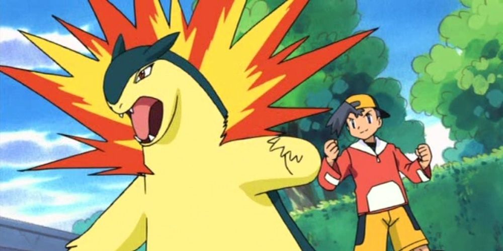 Typhlosion bereit für den Kampf im Anime.