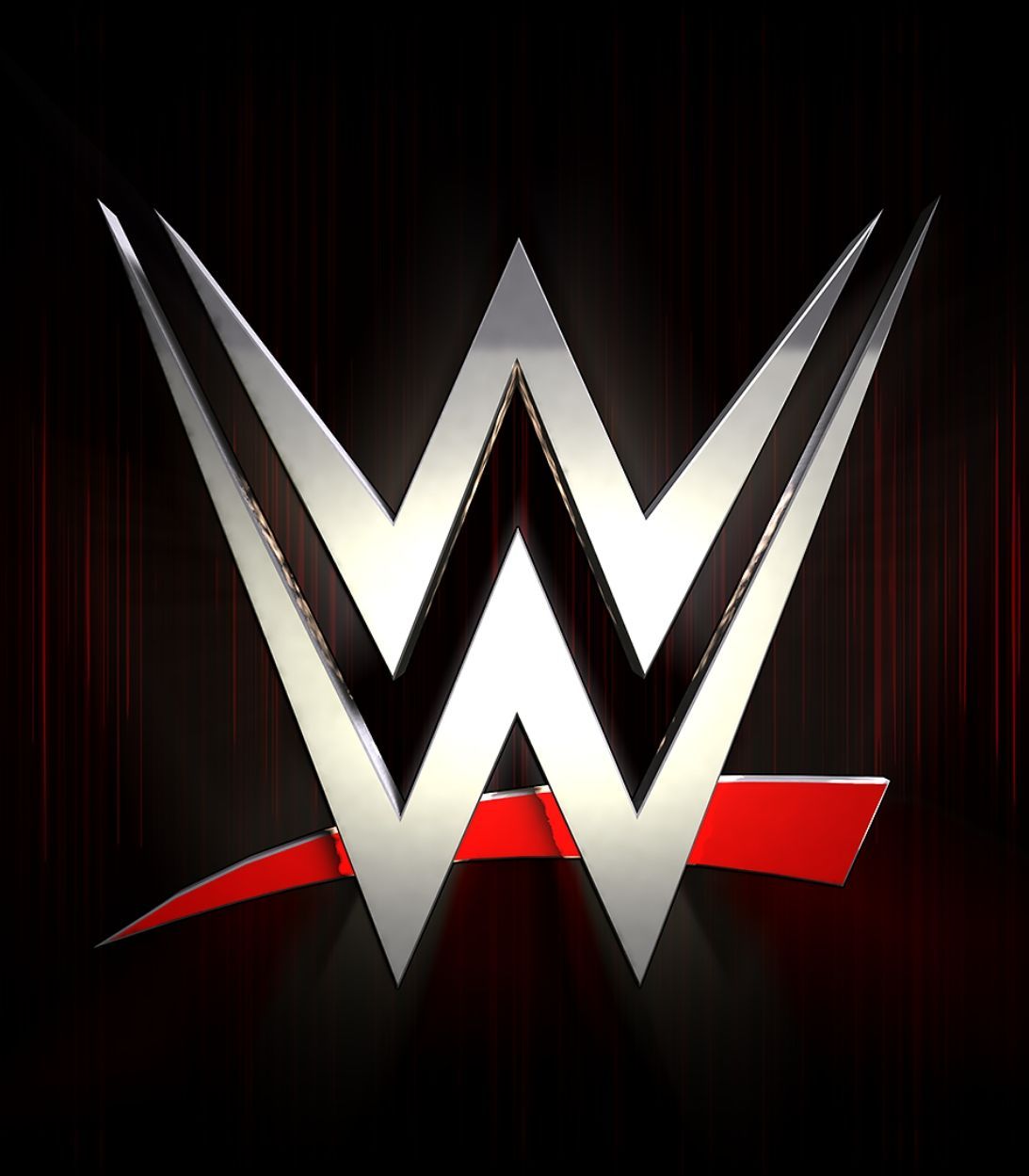 WWE Logo with the double silver w against a black background with a red slash beneath