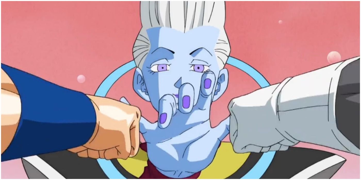 Whis catches Goku and Vegeta's fists with his fingers - Dragon Ball Super anime