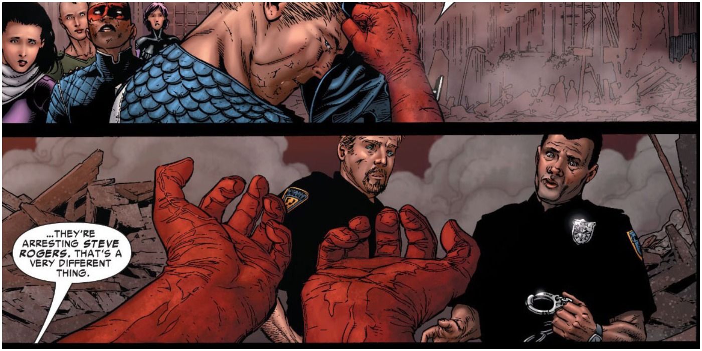 captain america surrenders himself to the police in Marvel Comics