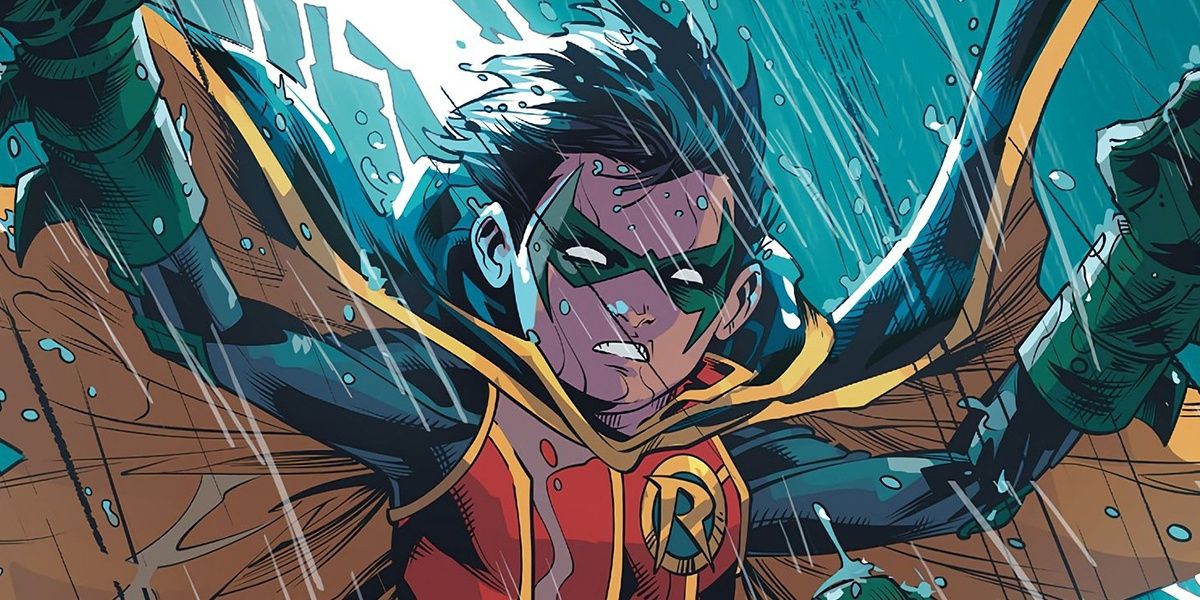 Damian Wayne as Robin in the rain